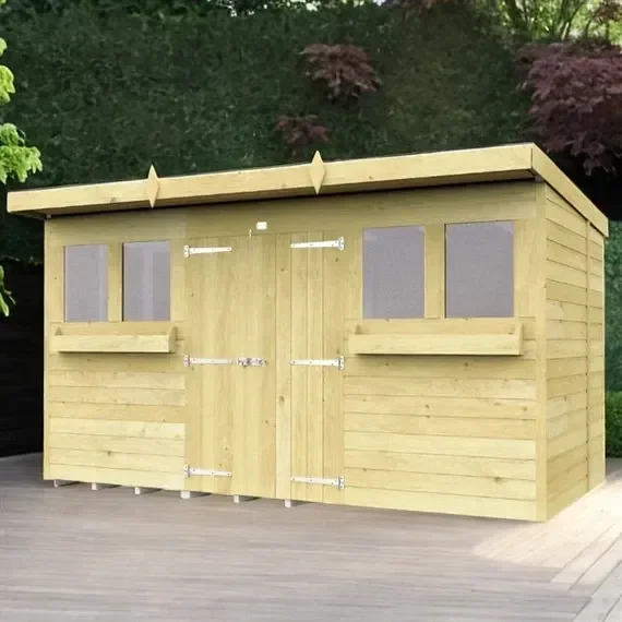 10×8 Flat Pack Pent Wooden Summer Garden Shed + Base Direct Dispatch