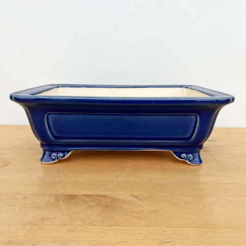 10.5-Inch Blue Glazed Rectangle Yixing Ceramic Bonsai Pot (No. 2507b)