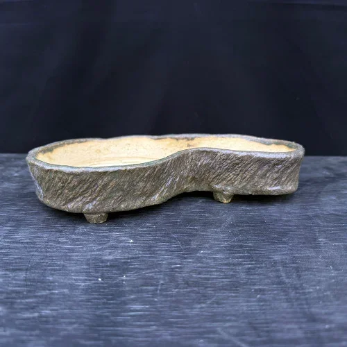 10″ John Fazzino Handmade Bonsai Pot – Kidney Shape with Bark Texture No. JF-022
