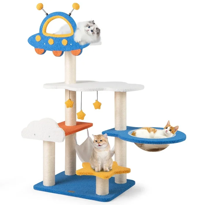 124cm Tall Cat Tree with UFO Top Perch and Space Capsule-