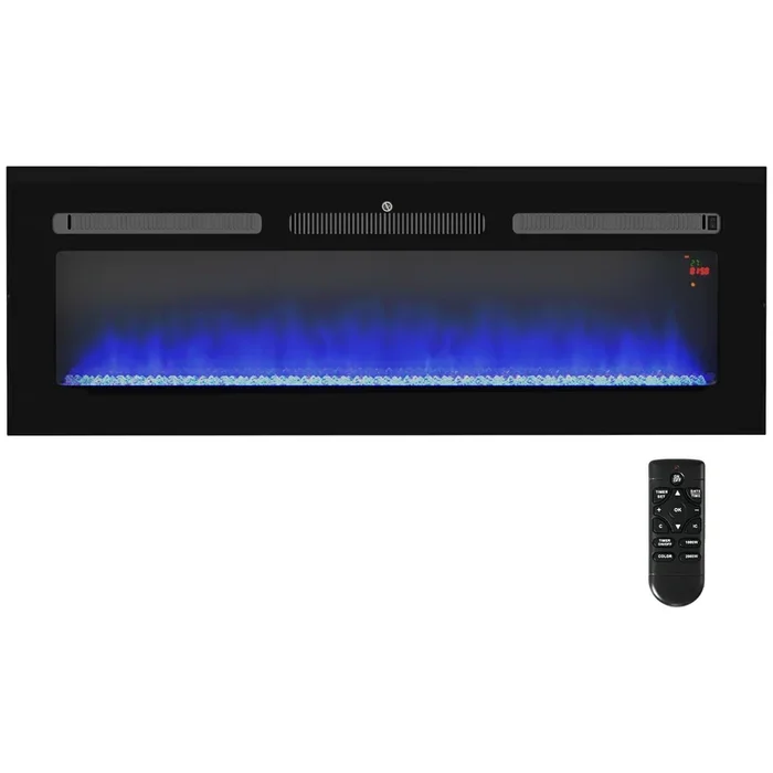 127cm Electric Fireplace – 2000W Recessed & Wall Mounted Heater with 9-Color Flame and Crystal Display, Black – Stylish Home Heating with Remote Control