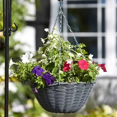 14” Slate Faux Rattan Hanging Basket