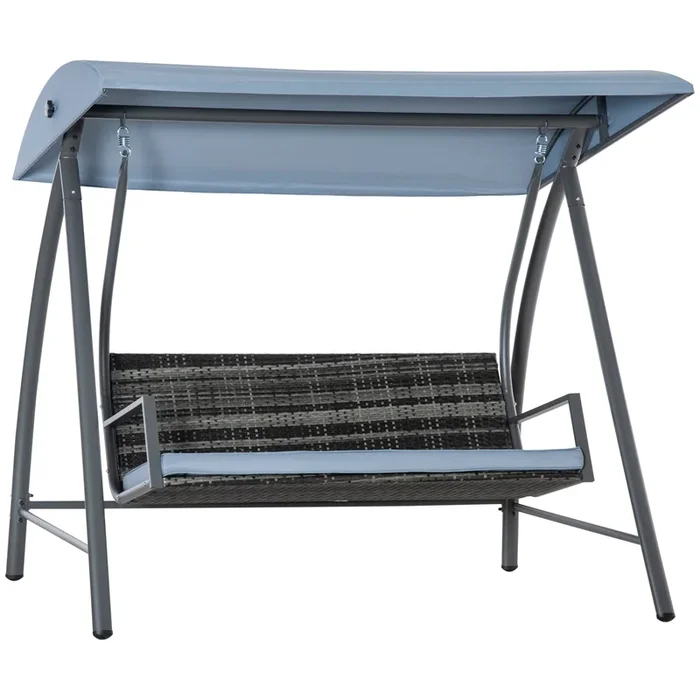 2-3 Seater Rattan Swing Chair with Canopy – Adjustable Outdoor Garden Hammock with Removable Cushions, Mixed Grey – Perfect for Patio Relaxation or Backyard Lounging