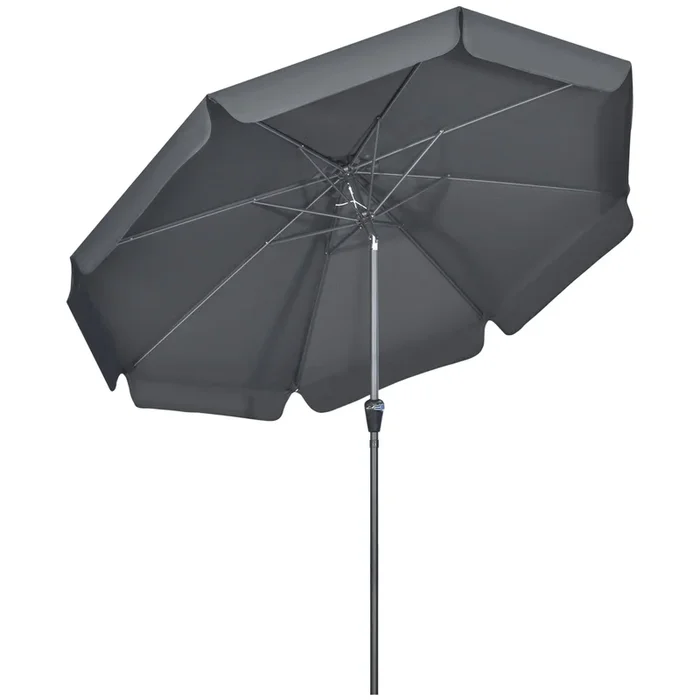 2.7m Patio Parasol with Tilt and Crank – Outdoor Garden Umbrella, 8 Ribs, Ruffles, Sun Shade, Black – Ideal for Outdoor Dining and Lounging