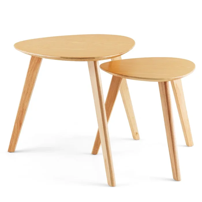 2 Pieces Nesting End Table Set for Living Room and Bedroom-Natural