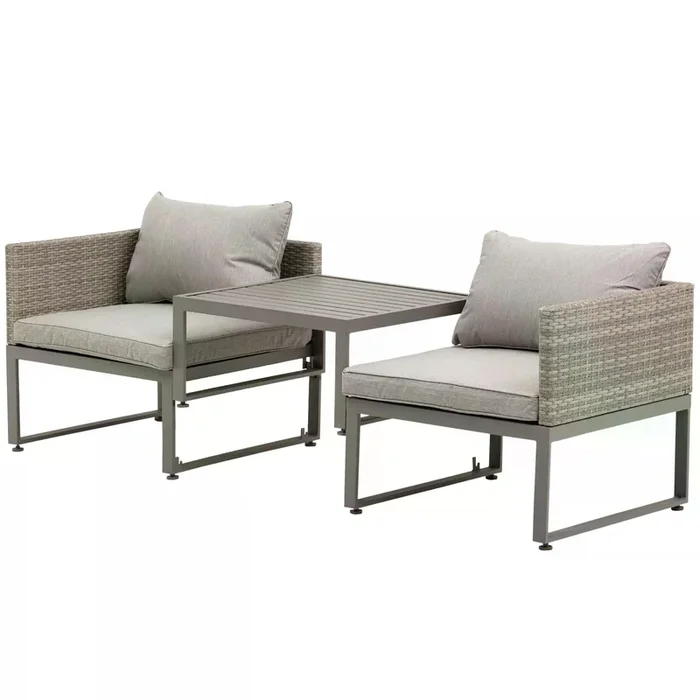 2 Seater Rattan Wicker Sofa Set with Adjustable Coffee Table – Outdoor Garden Patio Lounge Furniture, Grey – Ideal for Conversational Seating & Relaxation