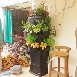 200L Rainwater Terrace Water Butt Planter – 3 Tier – Black & Dark Green