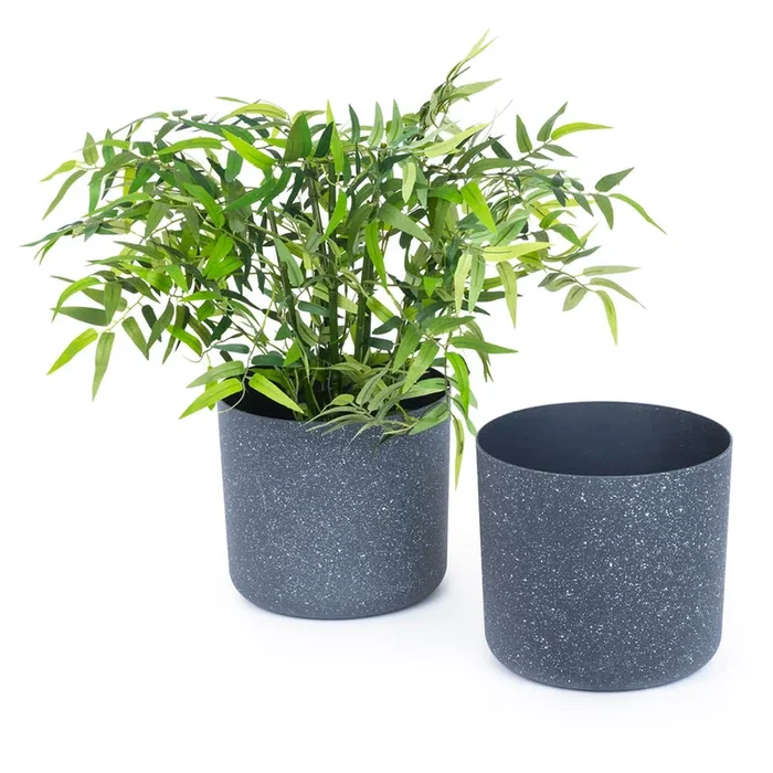 22cm Round Sandstone Plastic Plant Pot Grey