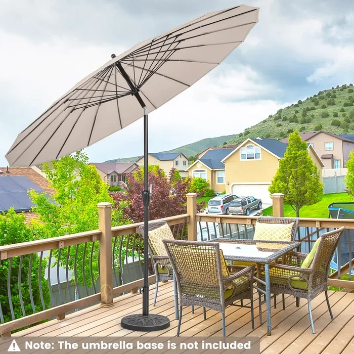 260 cm Round Patio Umbrella with 18 Fiberglass Ribs-Tan