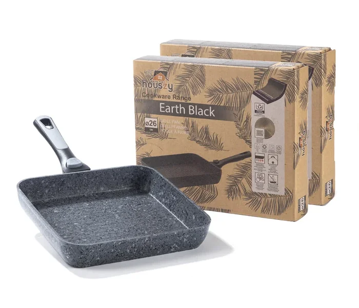 26cm Non-Stick Grill Pan | Removable Handle, Induction Safe, Granite Coated (Set of 2) – Houszy