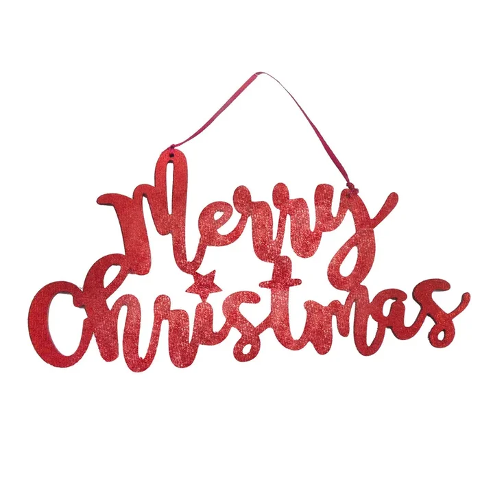 27cm Metallic Fabric Wooden Merry Christmas Red Sign