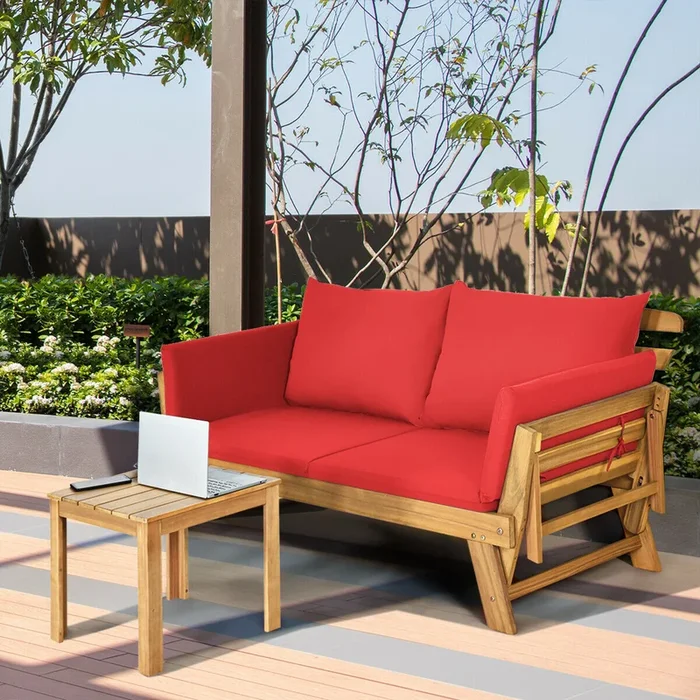 3 in 1 Convertible Cushioned Loveseat Lounger Couch with Pillows-Red
