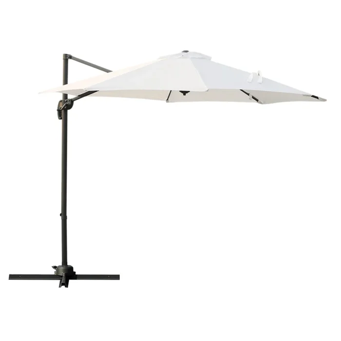3 Meter Patio Offset Roma Umbrella – Cantilever Hanging Sun Shade Canopy with 360° Rotation and Cross Base, Cream White – Ideal Outdoor Shelter for Garden, Deck, and Poolside