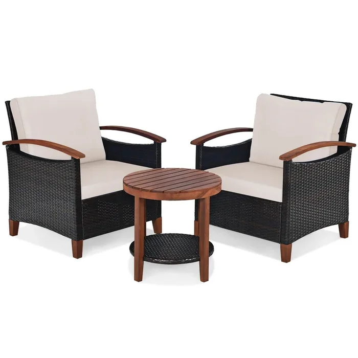 3-Piece Rattan Furniture Set with Removable Cushions abd Washable Covers-