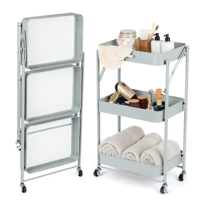 3-Tier Foldable Trolley – Grey