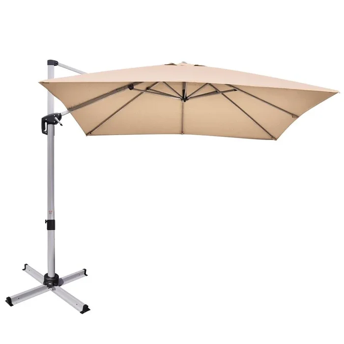 3m Cantilever Garden Parasol with Tilted Design and 360° Rotation-Beige