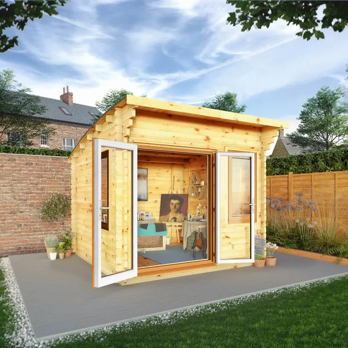 3M X 3M Curved Roof Log Cabin – 44Mm (Upvc Windows & Door) – Oak