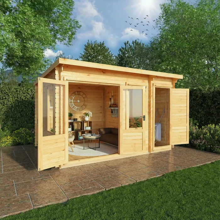 4.1M X 3M Pent Log Cabin With Side Shed – 19Mm