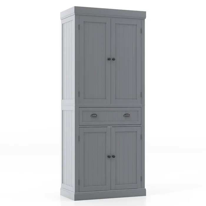4-Door Tall Kitchen Sideboard with Adjustable Shelves-Grey
