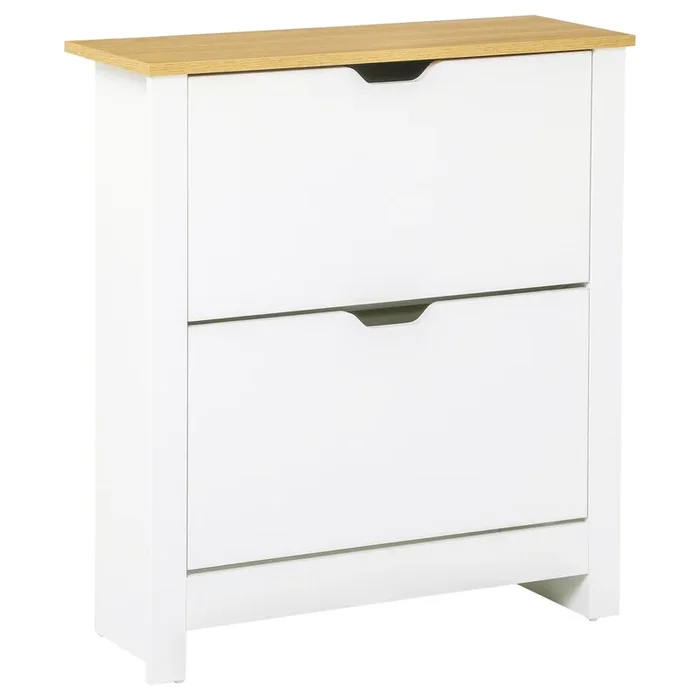 4-Tier Shoe Storage Cabinet – White Organizer with 2 Drawers & 4 Shelves, Durable with Protective Legs – Sleek Design for Hallway or Bedroom Organization