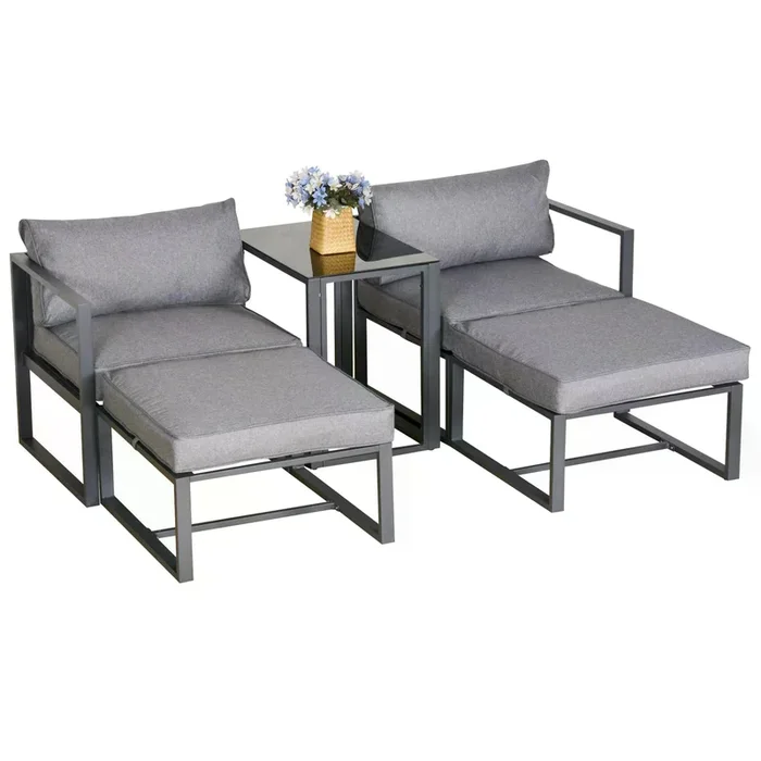 5-Piece Garden Conversation Set – Outdoor Patio Lounge Furniture with Sofas, Footstools & End Table – Cozy Seating for Relaxation and Entertaining
