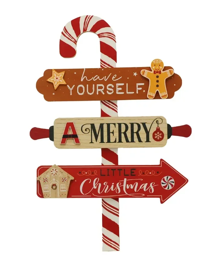 50cm Wooden Candy Cane/Gingerbread Sign Post