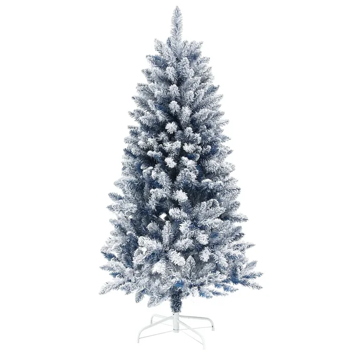 5ft Flocked Artificial Christmas Tree with Metal Stand – 450 Snow Frosted Tips & Blue Hinged Design – Perfect Snowy Xmas Decor for Holiday Season