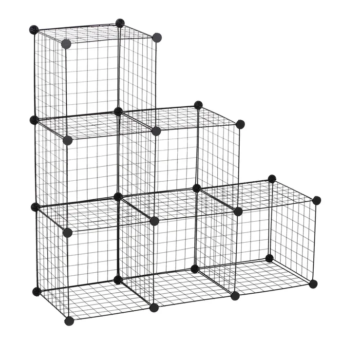 6-Cube Metal Wire Storage Rack – DIY Interlocking Organizer for Living Room, Display Shelves – Ideal for Space-Saving & Clutter-Free Environment
