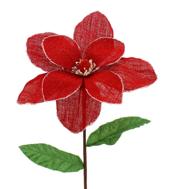 60cm Red Burlap Magnolia Stem