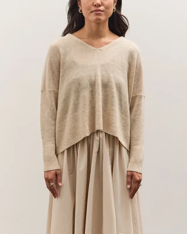 7115 by Szeki V-Neck Sweater, Sand Beige