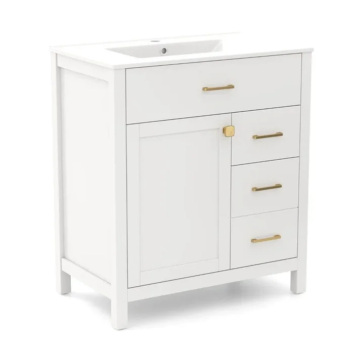 76CM 2-Tier Bathroom Vanity with Sink and Adjustable Shelve-White