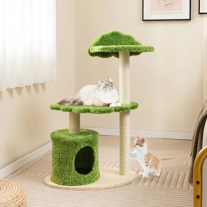 97 cm Cute Cat Tree with Fully Wrapped Sisal Scratching Posts-Green