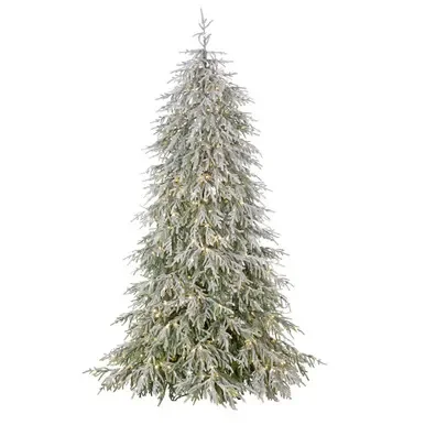 9ft / 275cm Norfolk Flocked Lit Christmas Tree with 1200 Colour Changing Micro Lights Pole Connect