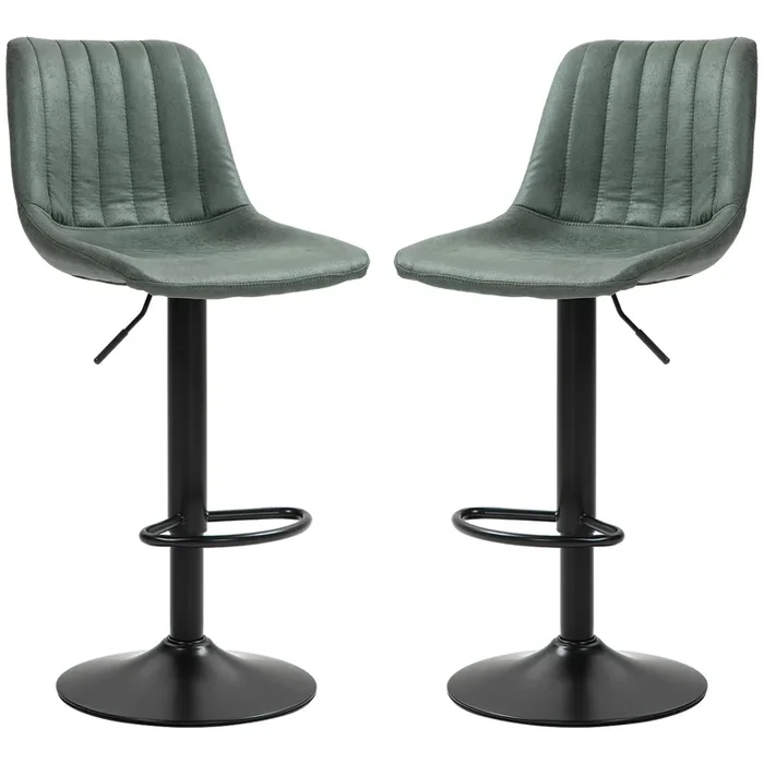 Adjustable & Swivel Barstools Set of 2 – Counter Height Dining Chairs with 360° Rotation and Footrest, Green – Ideal for Home Pubs and Kitchens
