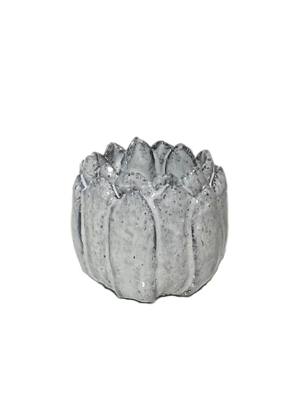 Aged White Floral Tea Light Holder – 8cm