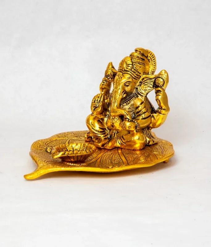 Aluminum Ganesha Incense Burner on Leaf