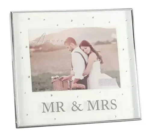 Amore Silverplated Box Frame with Crystals 7″ x 5″ Mr & Mrs
