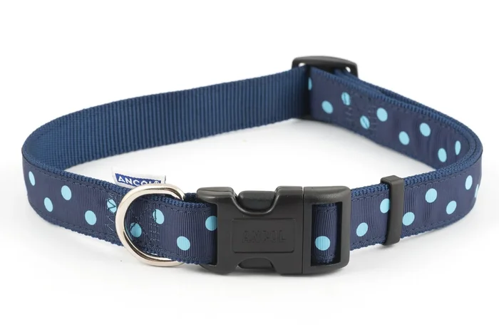 Ancol Patterned Vintage Polka Dog Collar Navy