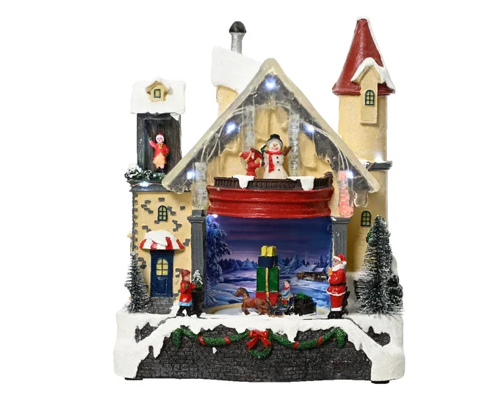 Animated Winter Castle Village Scene Battery Operated with Drop Light Micro LED Icicles