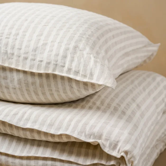 Antique White + Oatmeal Stripe Linen Cotton Pillow Sham