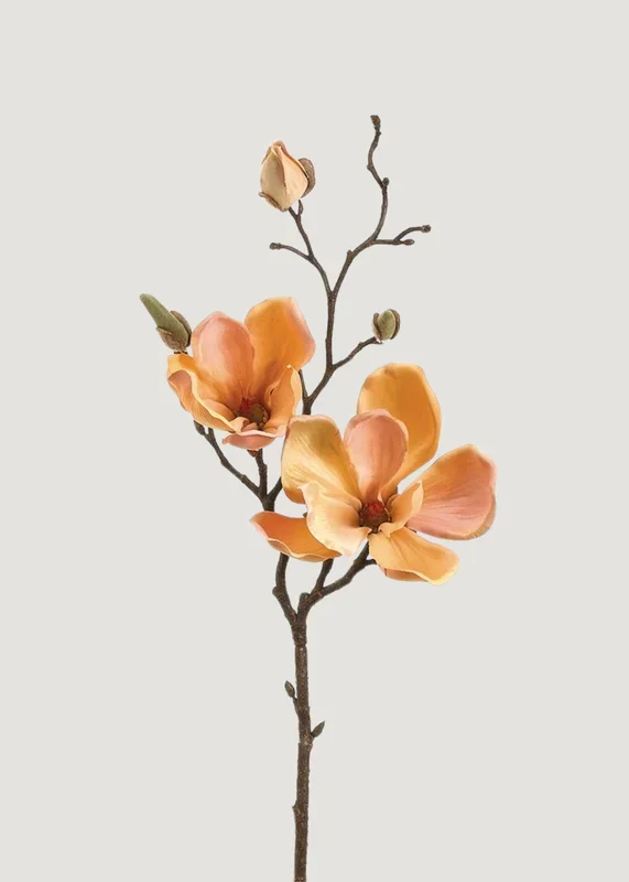 Artificial Magnolia Flower Pick in Yellow Peach – 19″