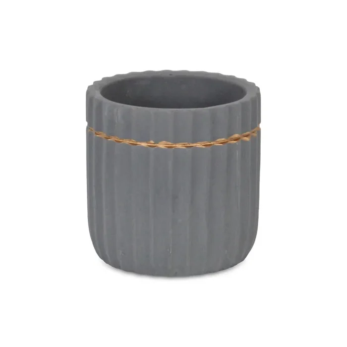 Aurine Round Gold Trimmed Ridged Ceramic Pot – Gray