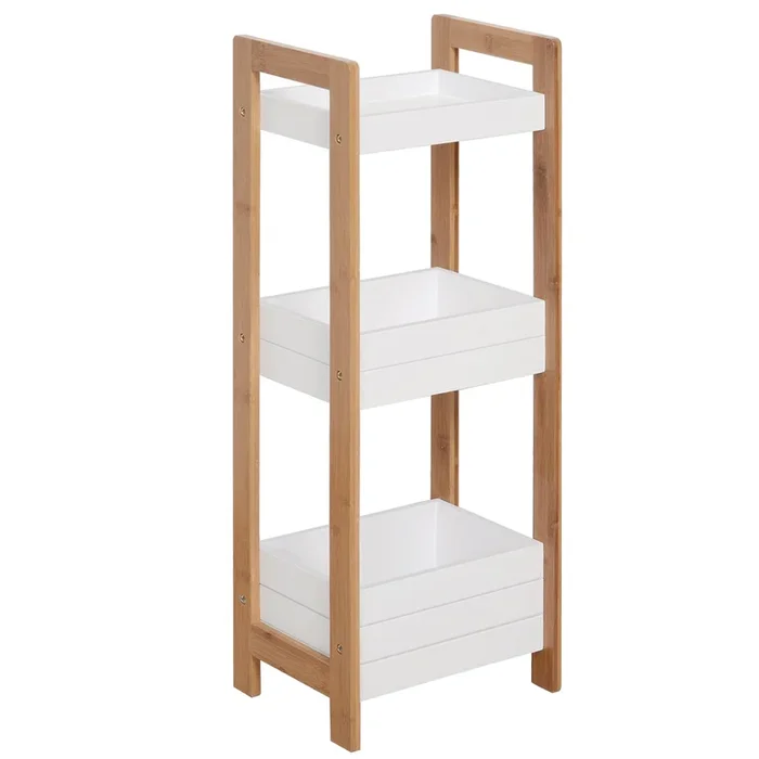 Bamboo 3-Tier Bathroom Rack – Narrow Space Storage Shelf Organizer for Shower Essentials – Ideal for Small Bathrooms and Tight Spaces