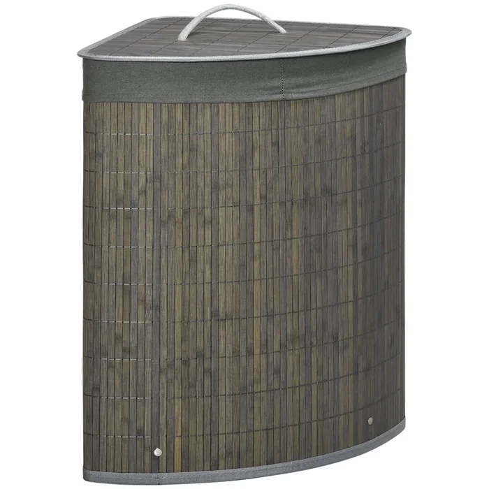 Bamboo 55L Laundry Hamper with Lid – Corner-Friendly Design, Removable Washable Liner, Grey – Ideal for Organized, Space-Efficient Laundry Storage