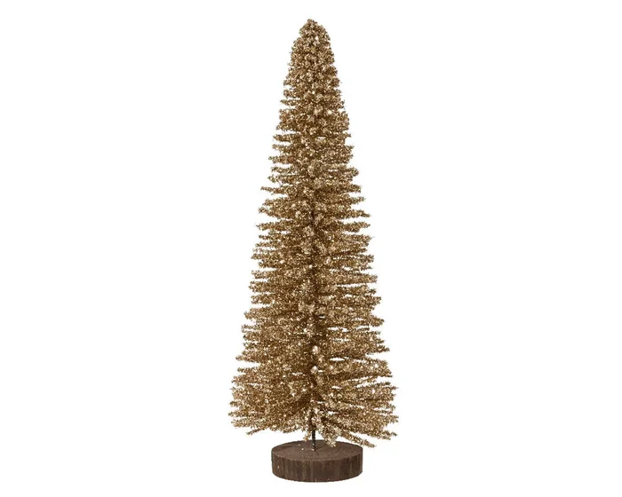 Bamboo Gold Glitter Bristle Christmas Tree Ornament with Base