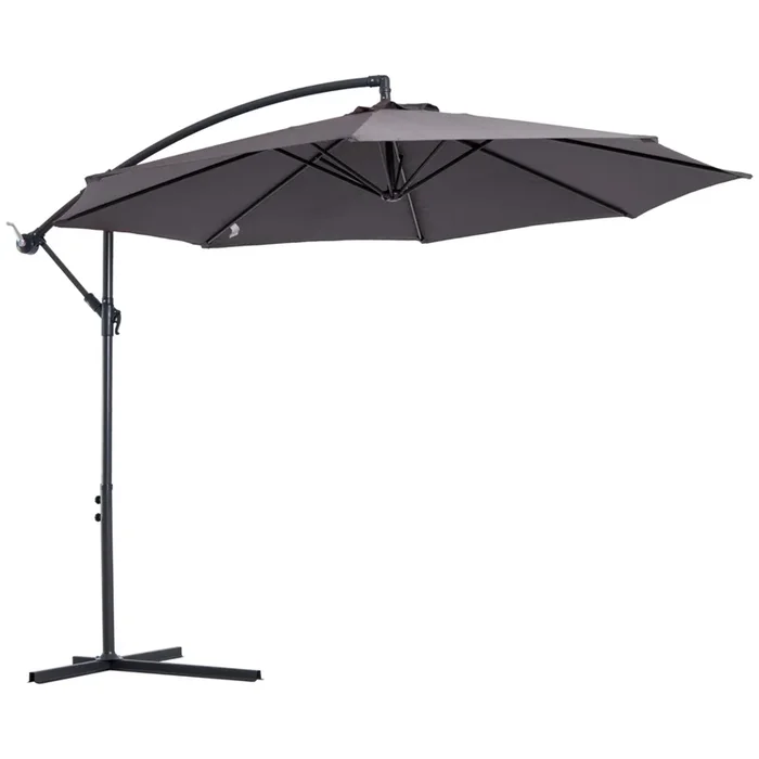Banana Cantilever Garden Umbrella with Crank Handle – 3M Sunshade, 8-Rib Structure, Grey, Includes Cross Base – Ideal for Outdoor Relaxation and UV Protection