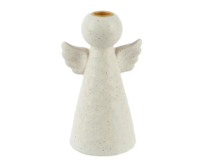 Beige Speckled Porcelain Glazed Angel Candleholder – 18cm