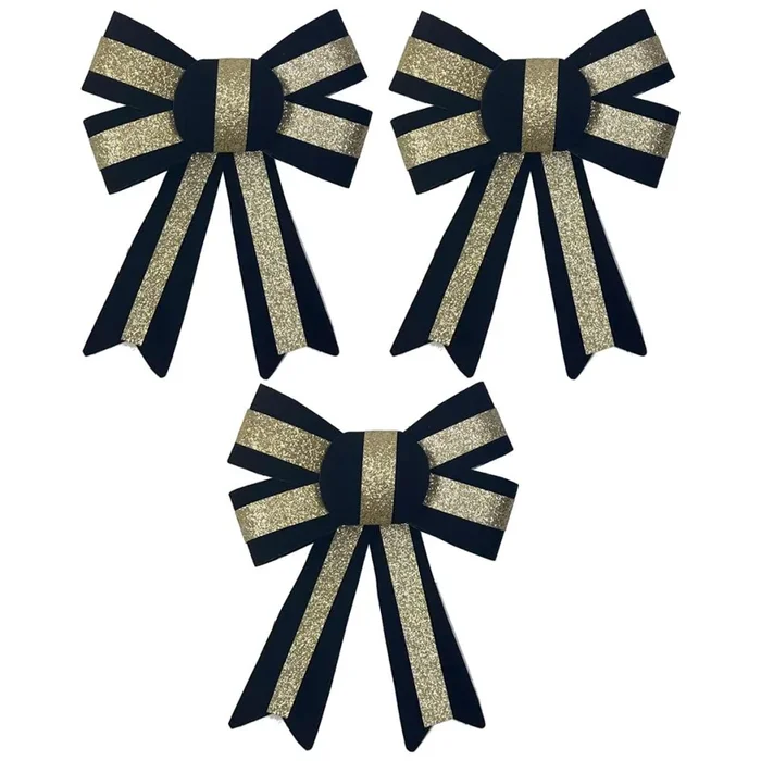 Black & Gold Velour Bows Set of 3 – 13cm