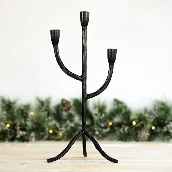 Black Metal 3 Tier Candle Holder (43cm)