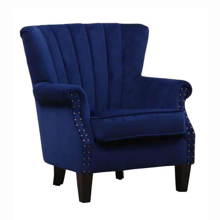 Blue Crushed Velvet Wing High Back Occasional Armchair